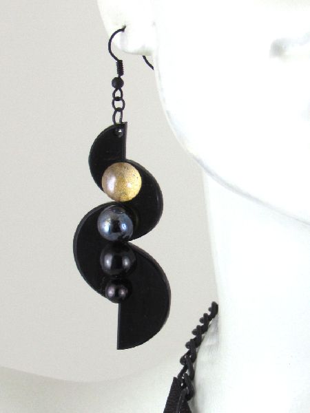 Eco1stArt.com Gold Crescent Earrings with Black Hooks