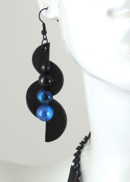 Eco1stArt.com Blue Crescent Earrings Black Hooks